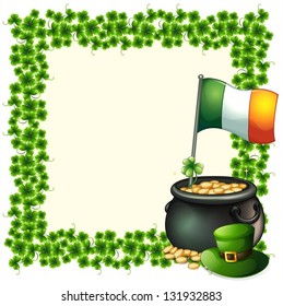Illustration of a green frame border with the flag of Ireland on a white background
