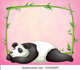 Illustration of a green frame with a panda sleeping on a pink background