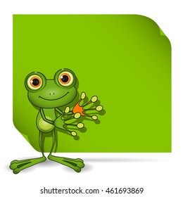 Illustration of a green frog and a green background