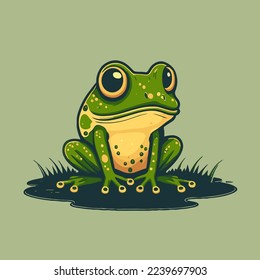 illustration of green frog  character logo mascot design in cartoon vector flat color style for business branding