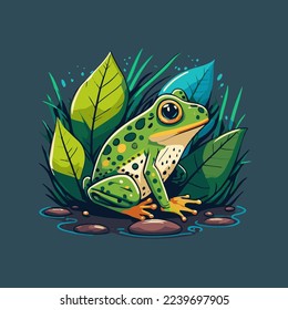 illustration of green frog  character logo mascot design in cartoon vector flat color style for business branding