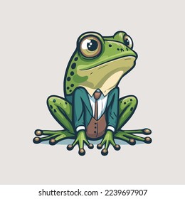 illustration of green frog  character logo mascot design in cartoon vector flat color style for business branding