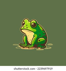 illustration of green frog  character logo mascot design in cartoon vector flat color style for business branding
