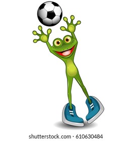 Illustration Green Frog Goalkeeper with a Soccer Ball