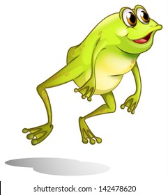 Illustration of a green frog hopping on a white background