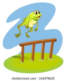 Illustration of a green frog hopping on a white background