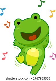 Illustration of a Green Frog Mascot Dancing to Music