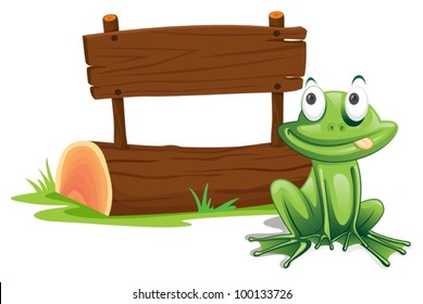 Illustration of green frog with sign