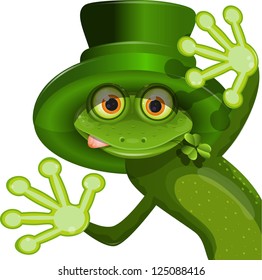 illustration Green frog wearing a hat of Saint Patrick