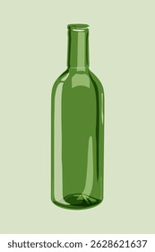 Ilustração de um frasco de vidro verde sobre um fundo claro. A garrafa verde é alta e fina. Design de garrafa verde simples, ideal para conceitos de embalagem. Ilustração de vetor estético.
