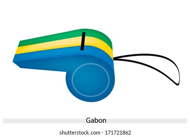 An Illustration of Green, Gold and Blue Bands of The Gabonese Republic Flag on A Whistle, The Sport Concept and Political Symbol. 