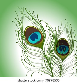 illustration with green gradient and peacocks feathers