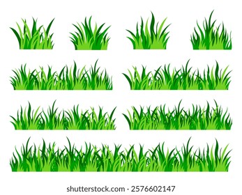  illustration of green grass or bush icon isolated on white background.cartoon grass illustration in flat design collection.clipart grass or bush element set