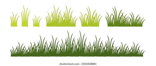 illustration green grass, collection. Nature vector illustration, land ecosystem grass.