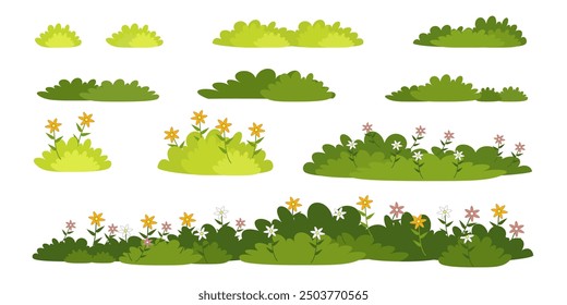 illustration green grass, collection. Nature vector illustration, land ecosystem grass.
vector flowers and green grass.