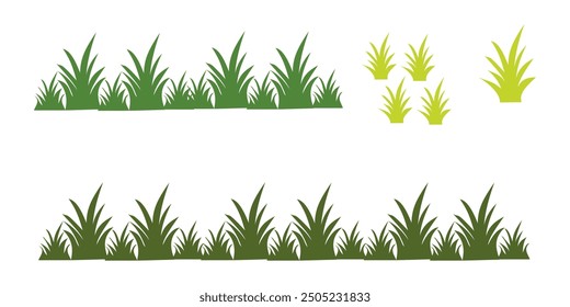 illustration green grass, collection. Nature vector illustration, land ecosystem grass.