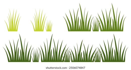 illustration green grass, collection. Nature vector illustration, land ecosystem grass.