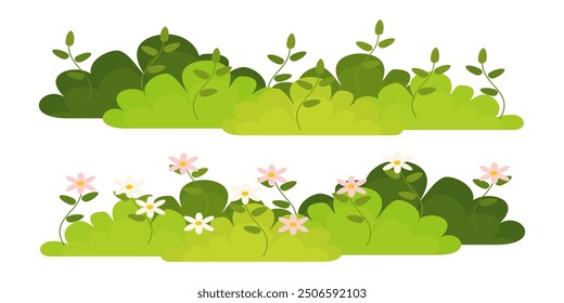 illustration green grass, collection. Nature vector illustration, land ecosystem grass.