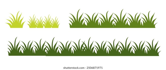 illustration green grass, collection. Nature vector illustration, land ecosystem grass.
