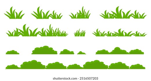 illustration green grass, collection. Nature vector illustration, land ecosystem grass. vector flowers and green grass.