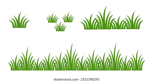 illustration green grass, collection. Nature vector illustration, land ecosystem grass. vector flowers and green grass