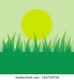 Illustration of green grass field with full moon background meditation relaxation concept
