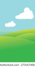 Ilustração do campo de grama verde sob o céu azul