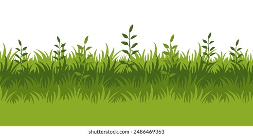 Illustration of green grass and flowers. vector collection of grass in flat style. Spring green grass, green lawn. summer nature background