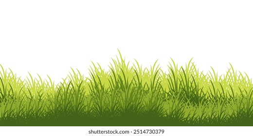 Ilustração de grama verde e flores. coleção vetorial de grama em estilo plano. Primavera verde grama, gramado verde. verão natureza fundo