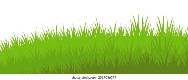 Illustration of green grass and flowers. vector collection of grass in flat style. Spring green grass, green lawn. summer nature background