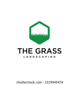 Illustration of green grass planted inside hexagon looks beautiful logo design