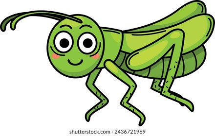 illustration of green grasshopper cartoon outline white on background vector