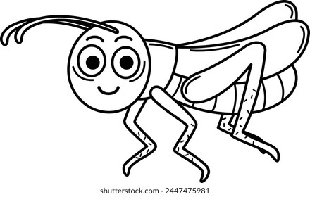 illustration of green grasshopper cartoon outline white on background vector