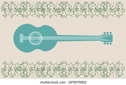 Illustration of green guitar logo design vector with green house plant symbol.