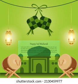 Illustration of green happy ied mubarak background. Greeting ied al fitr