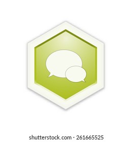 the illustration of green hexagon with speech bubbles pictogram / the chat icon / the communication ribbon  