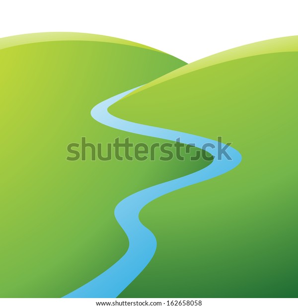Illustration Green Hills Blue River Isolated Stock Vector (Royalty Free ...