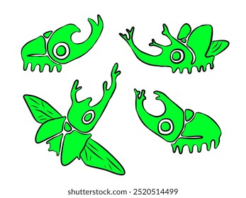 illustration of a green horned beetle

