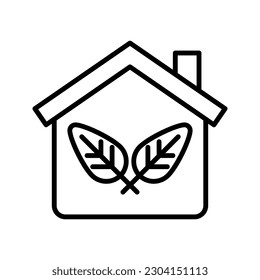 illustration of green house, a home building with leaves icon vector