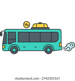 An illustration of a green hydrogen fuel cell bus driving