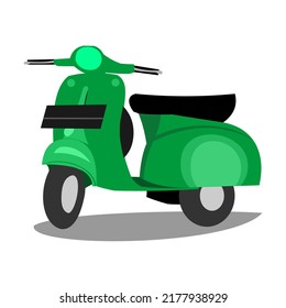 Illustration of a green Italian scooter on a white background. Illustration of motorbike scooter. Motorcycle in illustration in flat style.