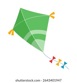 Ilustração de uma pipa verde com caudas coloridas contra um fundo branco