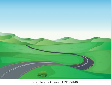 illustration of a green landscape and a road