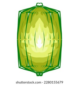 Illustration einer grünen Laterne mit gelber Flamme zum Thema Ramadan, Eid al-Fitr und Eid al-Adha. Ideal für Elemente, Symbole, Aufkleber, Tattoos, für Bildschirmhintergründe oder Hintergründe zum Thema Ramadan