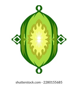 Illustration of a green lantern with a yellow flame on the theme of Ramadan, Eid al-Fitr and Eid al-Adha. Perfect for elements, icons, stickers, tattoos, for wallpapers or backgrounds themed Ramadan