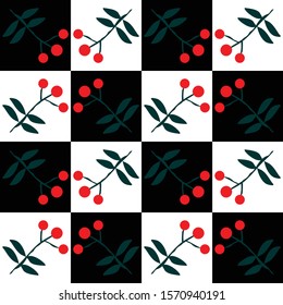 illustration of green leaf. Abstract patterns for paper, fashion textiles. Black and white background. Creative modern design with a Christmas theme.