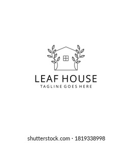 Illustration Green Leaf With House Modern Farm Logo Design Template