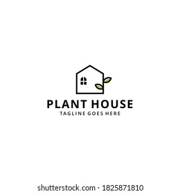Illustration Green Leaf With House Sign Logo Design Template