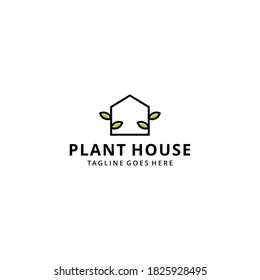 Illustration green leaf with house sign logo design template
