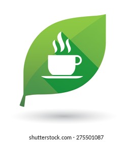 Illustration of a green leaf icon with a coffee cup